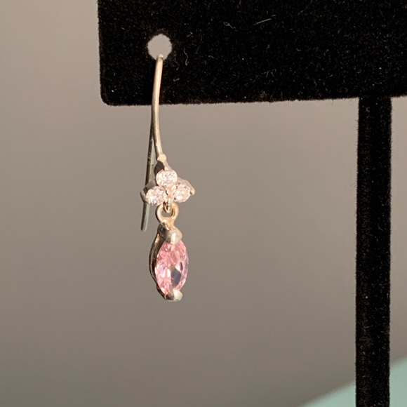 Sterling Silver Pink Crystal Drop Earrings - Picture 2 of 4